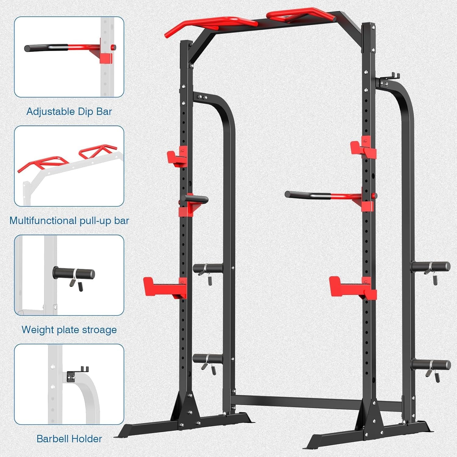 Power Cage Squat Rack, Multi-Functional Power Rack with Adjustable Cable Crossover System, J-Hooks, Dip Handles, Weight Plate Storage